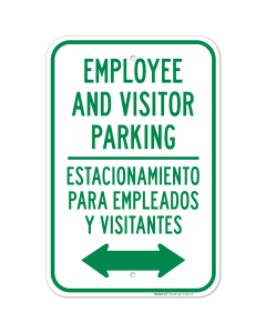 Employee And Visitor Parking With Bidirectional Arrow Bilingual Sign