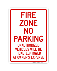 Fire Zone Unauthorized Vehicles Will Be TicketedTowed At Owner Expense Sign