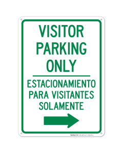 Visitor Parking Only With Right Arrow Bilingual Sign