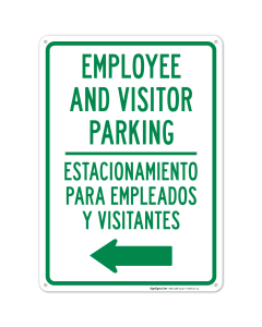 Employee And Visitor Parking With Left Arrow Bilingual Sign