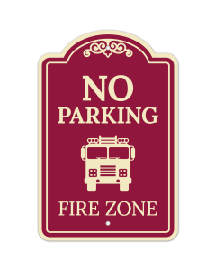 No Parking Fire Zone With Fire Truck Graphic D&eacute;cor Sign