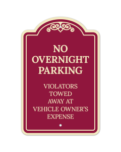 No Overnight Parking Violators Towed Away At Vehicle Owner's Expense D&eacute;cor Sign