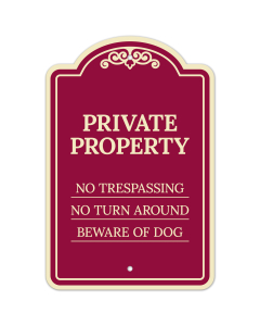 No Trespassing No Turn Round Beware Of Dog D&eacute;cor Sign
