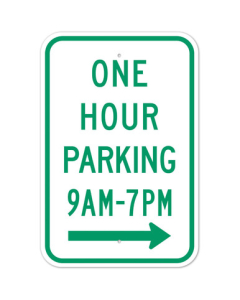 MUTCD One Hour Parking Specify Times Right Arrow R7-5 Sign