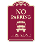No Parking Fire Zone With Fire Truck Graphic Décor Sign