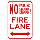 No Parking Standing Or Stopping Fire Lane With Bidirectional Arrow Sign No Parking Standing Or Stopping Fire Lane With Bidirectional Arrow Sign