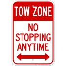 No Stopping Anytime With Bi-Directional Arrow Sign No Stopping Anytime With Bi-Directional Arrow Sign