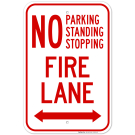 No Parking Standing Or Stopping Fire Lane With Bidirectional Arrow Sign, (SI-65054) No Parking Standing Or Stopping Fire Lane With Bidirectional Arrow Sign, (SI-65054)