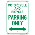 Motorcycle And Bicycle Parking Only With Bidirectional Arrow Sign Motorcycle And Bicycle Parking Only With Bidirectional Arrow Sign