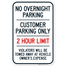 No Overnight Parking Customer Parking Only Violator Will Be Towed Sign No Overnight Parking Customer Parking Only Violator Will Be Towed Sign