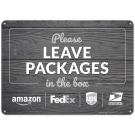Package Delivery Sign, Please Leave Packages In The Box Gray Background Package Delivery Sign, Please Leave Packages In The Box Gray Background
