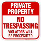 Private Property No Trespassing Red Sign, (SI-1325) Private Property No Trespassing Red Sign, (SI-1325)