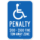 Virginia Handicap Parking Sign, Penalty $100 - $500 Fine Tow-Away Zone Virginia Handicap Parking Sign, Penalty $100 - $500 Fine Tow-Away Zone
