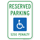 Washington Handicap Parking Sign, Reserved Parking $250 Fine Sign Washington Handicap Parking Sign, Reserved Parking $250 Fine Sign