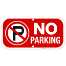 No Parking with Symbol Sign, Red Background No Parking with Symbol Sign, Red Background