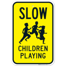 Slow Children Playing Sign, Traffic Sign Slow Children Playing Sign, Traffic Sign