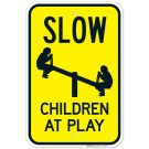 Slow Children At Play Sign With Kids In Swing Sign, Traffic Sign Slow Children At Play Sign With Kids In Swing Sign, Traffic Sign