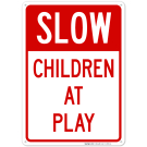 Slow Children At Play Red Sign, Traffic Sign Slow Children At Play Red Sign, Traffic Sign