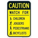 Caution Watch For Children Joggers Pedestrians Bicyclists Sign, Traffic Sign Caution Watch For Children Joggers Pedestrians Bicyclists Sign, Traffic Sign