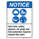 Hard Hats, Safety Glasses, Ear Plugs And Foot Protection Required Sign, ANSI Notice Sign Hard Hats, Safety Glasses, Ear Plugs And Foot Protection Required Sign, ANSI Notice Sign