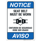 Seat Belt Must Be Worn Bilingual Sign, ANSI Notice Sign Seat Belt Must Be Worn Bilingual Sign, ANSI Notice Sign