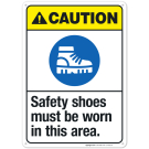 Safety Shoes Must Be Worn In This Area Sign, ANSI Caution Sign Safety Shoes Must Be Worn In This Area Sign, ANSI Caution Sign