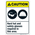 Hard Hat And Safety Glasses Required In This Area Sign, ANSI Caution Sign Hard Hat And Safety Glasses Required In This Area Sign, ANSI Caution Sign