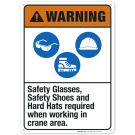 Safety Glasses, Safety Shoes And Hard Hats Required Sign, ANSI Warning Sign Safety Glasses, Safety Shoes And Hard Hats Required Sign, ANSI Warning Sign