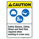 Safety Glasses Safety Shoes And Hard Hats Required When Working Sign, ANSI Caution Sign Safety Glasses Safety Shoes And Hard Hats Required When Working Sign, ANSI Caution Sign