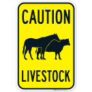Caution Livestock With Horse And Cow Symbol Sign Caution Livestock With Horse And Cow Symbol Sign