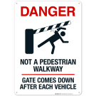 Not A Pedestrian Walkway Gate Closes After Each Vehicle With Graphic Sign Not A Pedestrian Walkway Gate Closes After Each Vehicle With Graphic Sign