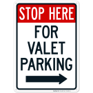 Stop Here For Valet Parking With Left Arrow Sign Stop Here For Valet Parking With Left Arrow Sign