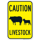 Caution Livestock With Sheep And Lamb Symbol Sign Caution Livestock With Sheep And Lamb Symbol Sign