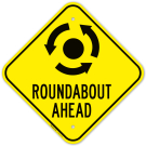 Roundabout Ahead With Clockwise Direction Arrows Sign Roundabout Ahead With Clockwise Direction Arrows Sign