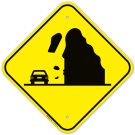 Falling Rocks Snow Or Ice Ahead. Sign Falling Rocks Snow Or Ice Ahead. Sign