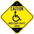 Caution Wheelchair Traffic Ahead With Graphic Sign Caution Wheelchair Traffic Ahead With Graphic Sign