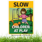 Slow Children At Play With Kid And Cat Graphic Sign Slow Children At Play With Kid And Cat Graphic Sign