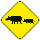 Rhinoceros With Calf Crossing Sign Rhinoceros With Calf Crossing Sign