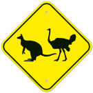 Kangaroo Ostrich Crossing With Graphic Sign Kangaroo Ostrich Crossing With Graphic Sign
