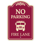No Parking Fire Lane With Truck Graphic Décor Sign No Parking Fire Lane With Truck Graphic Décor Sign