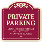 Private Parking Unauthorized Vehicles Will Be Towed At Owner Expense Décor Sign Private Parking Unauthorized Vehicles Will Be Towed At Owner Expense Décor Sign