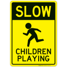 Go Slow Children Playing Sign, Board Go Slow Children Playing Sign, Board
