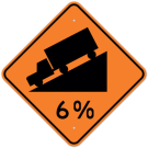 MUTCD Hill 6 % Orange W7-1A Sign MUTCD Hill 6 % Orange W7-1A Sign