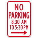MUTCD No Parking Specify Times Left Arrow R7-2A Sign MUTCD No Parking Specify Times Left Arrow R7-2A Sign