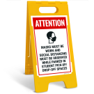 Attention Must Wear Mask And Social Distance In Student Pickup Dropoff Sidewalk Sign Kit, Attention Must Wear Mask And Social Distance In Student Pickup Dropoff Sidewalk Sign Kit,