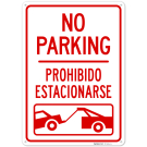 No Parking With Graphic Bilingual Sign, No Parking With Graphic Bilingual Sign,