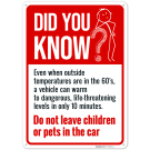 Did You Know Even In When Outside Temperatures Are In 60's A Vehicle Can Warm Sign, Did You Know Even In When Outside Temperatures Are In 60's A Vehicle Can Warm Sign,