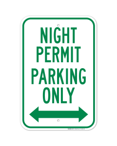 Night Permit Parking Only With BiDirectional Arrow Sign