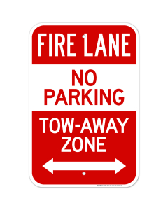 Fire Lane Tow Away Zone With Bidirectional Arrow Sign