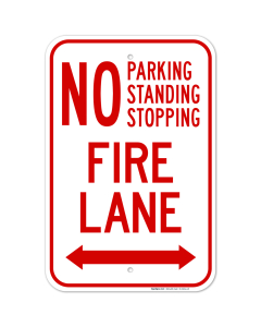 No Parking Standing Or Stopping Fire Lane With Bidirectional Arrow Sign, (SI-65054)